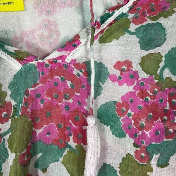 Roberta Roller Rabbit Women's LS White Pink Floral Tunic Sheer Top XS Tassels! - Picture 2 of 6